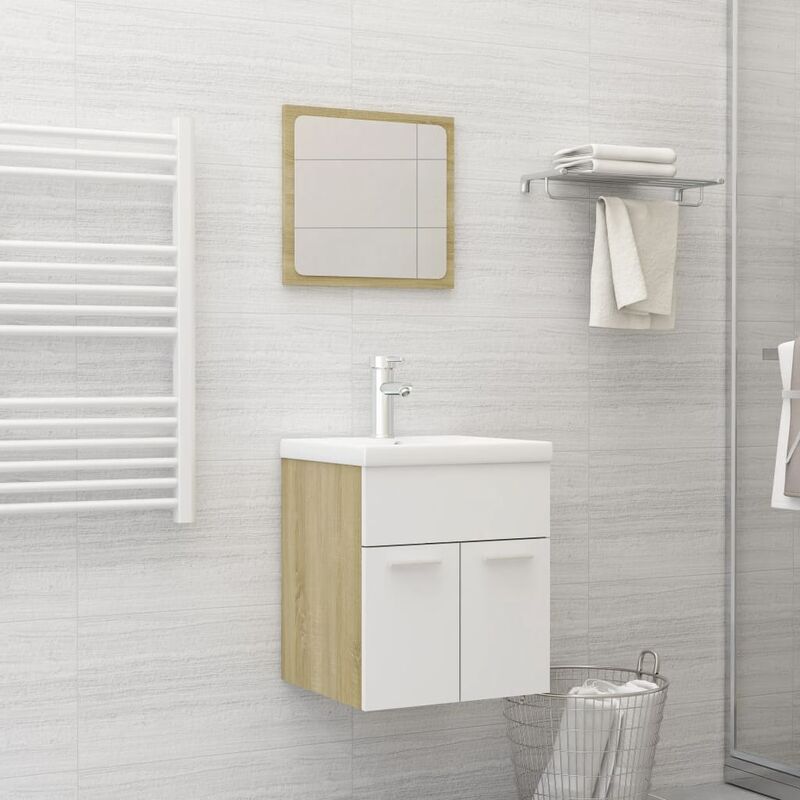 

Set de muebles de baño 2 piezas aglomerado blanco roble Sonoma
