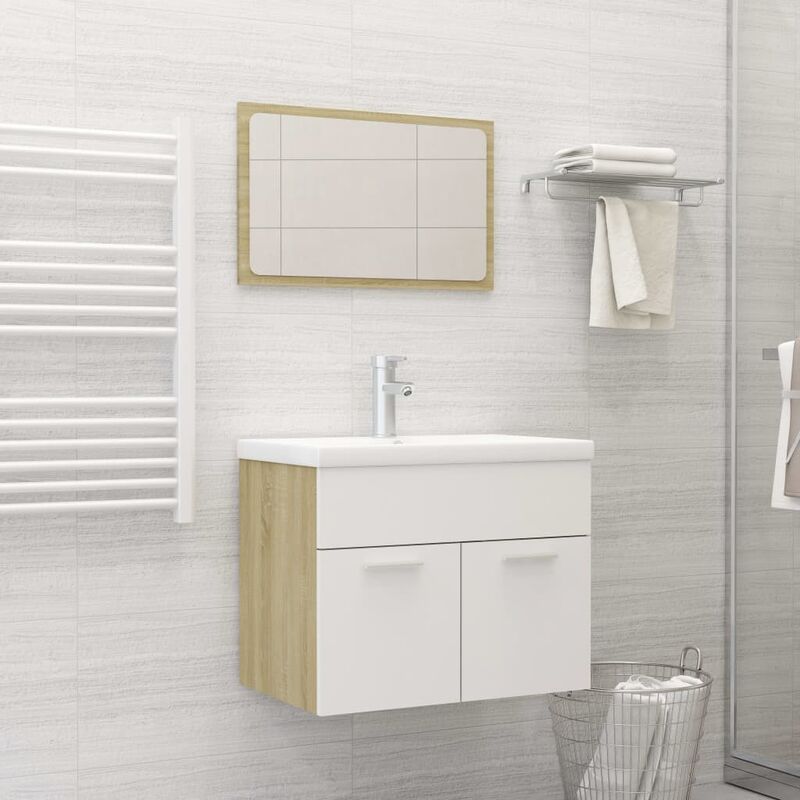 

Set de muebles de baño 2 piezas aglomerado blanco roble Sonoma