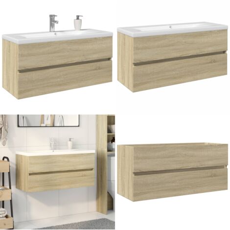 Set de muebles de baño 2 pzas cerámica y madera de ingeniería - Lavabo cerámico - Muebles de baño