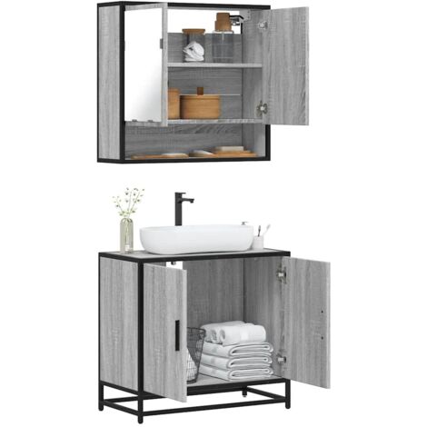Set de muebles de baño 2 pzas madera contrachapada gris