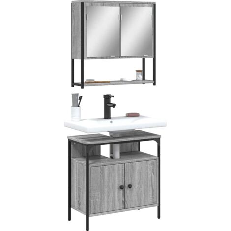 Set de muebles de baño 2 pzas madera contrachapada gris