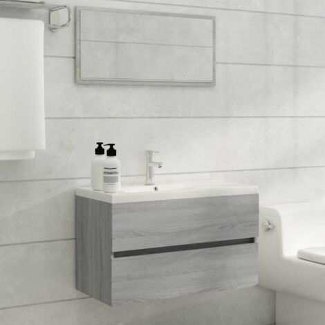 Set de muebles de baño 2 pzas madera contrachapada gris