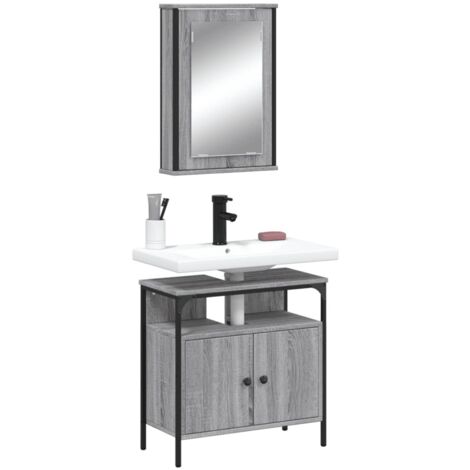 Set de muebles de baño 2 pzas madera contrachapada gris