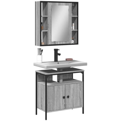 Set de muebles de baño 2 pzas madera contrachapada gris
