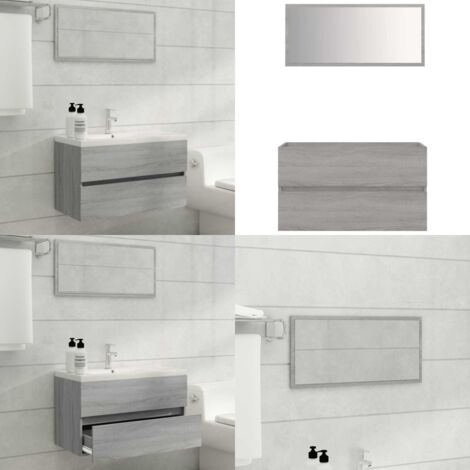 Set de muebles de baño 2 pzas madera contrachapada gris sonoma - Armario de baño - Espejo de baño