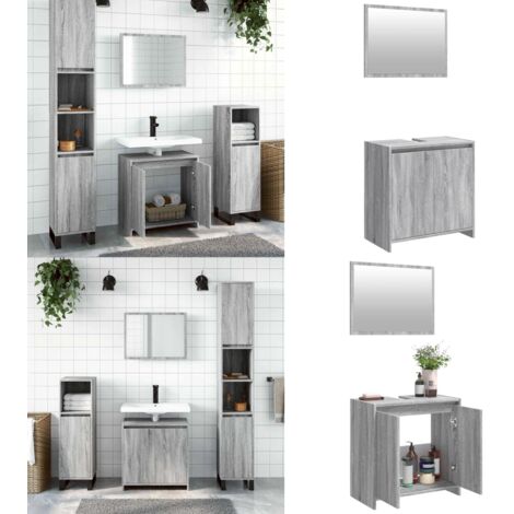 Set de muebles de baño 2 pzas madera contrachapada gris sonoma - Armario de baño - Espejo de baño