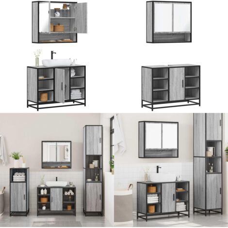 Set de muebles de baño 2 pzas madera contrachapada gris sonoma - Armario de baño - Espejo de baño