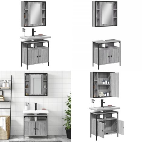 Set de muebles de baño 2 pzas madera contrachapada gris sonoma - Armario de baño - Mueble de baño con espejo