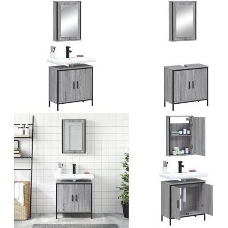 Set de muebles de baño 2 pzas madera contrachapada gris sonoma - Armario de baño - Mueble de baño con espejo
