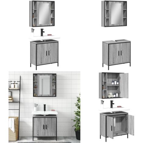Set de muebles de baño 2 pzas madera contrachapada gris sonoma - Armario de baño - Mueble de baño con espejo