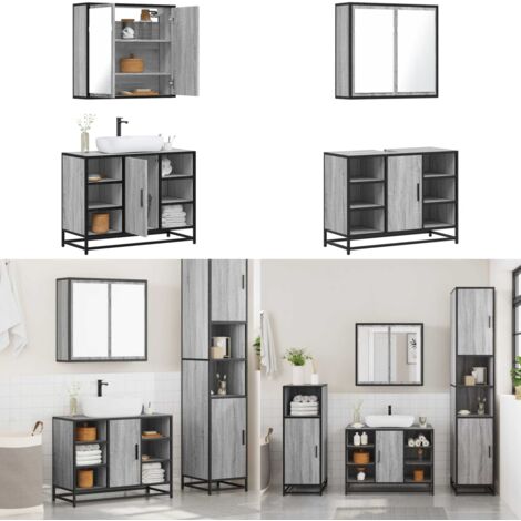 Set de muebles de baño 2 pzas madera contrachapada gris sonoma - Armario de baño - Muebles de baño con espejo