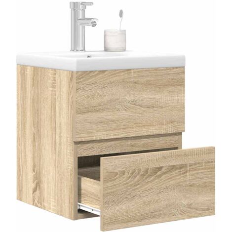 Set de muebles de baño 2 pzas madera contrachapada roble