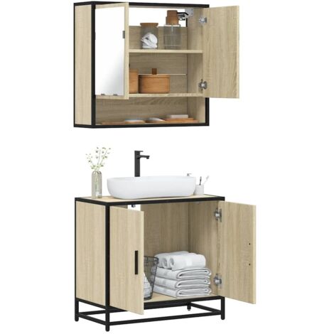 Set de muebles de baño 2 pzas madera contrachapada roble