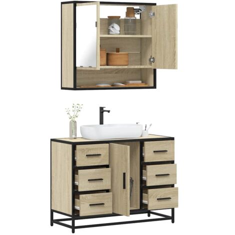 Set de muebles de baño 2 pzas madera contrachapada roble