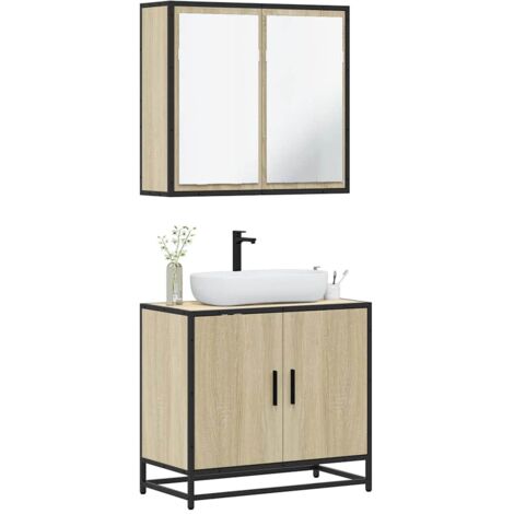 Set de muebles de baño 2 pzas madera contrachapada roble