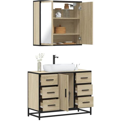 Set de muebles de baño 2 pzas madera contrachapada roble