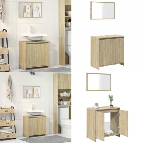Set de muebles de baño 2 pzas madera contrachapada roble Sonoma - Armario de baño - Espejo de baño