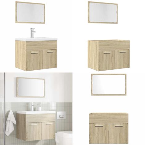 Set de muebles de baño 2 pzas madera contrachapada roble Sonoma - Armario de baño - Espejo de tocador