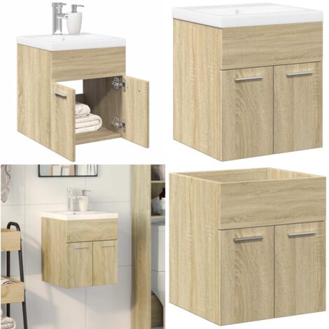 Set de muebles de baño 2 pzas madera contrachapada roble Sonoma - Armario de baño - Lavabo