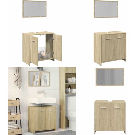 Set de muebles de baño 2 pzas madera contrachapada roble Sonoma - Armario de baño - Muebles de baño de madera