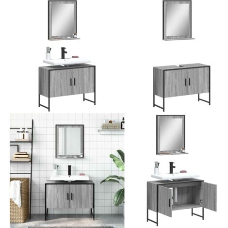 Set de muebles de baño 2 pzas madera de ingeniería gris sonoma - Armario de baño - Espejo de baño