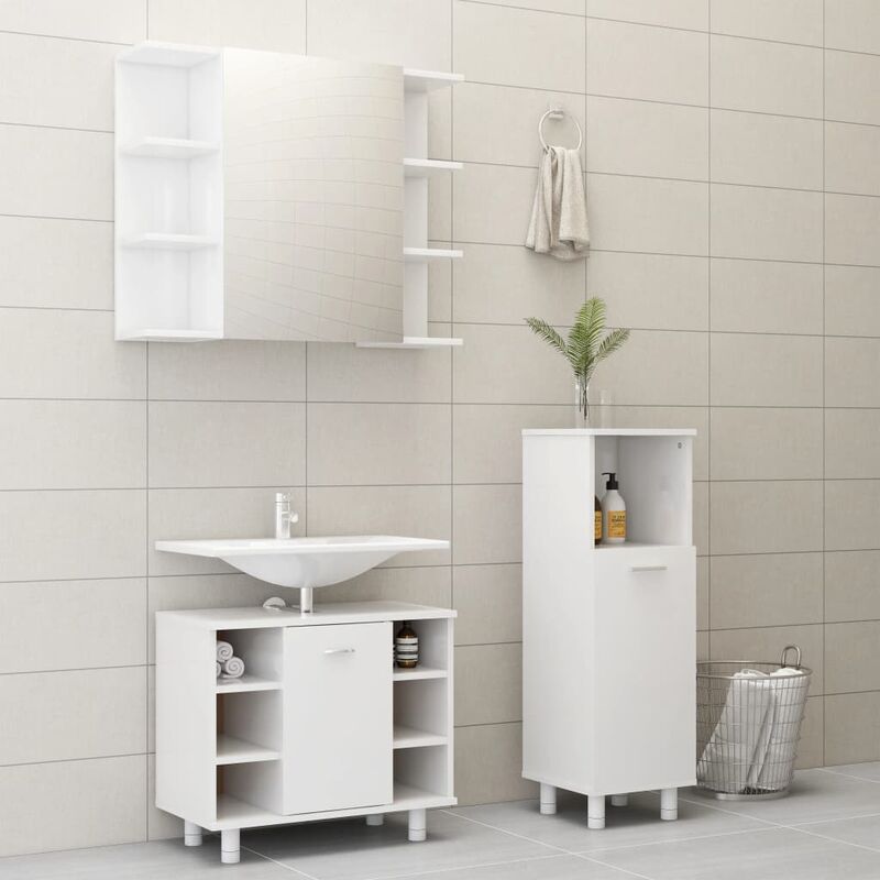 

Set de muebles de baño 3 piezas aglomerado blanco brillante