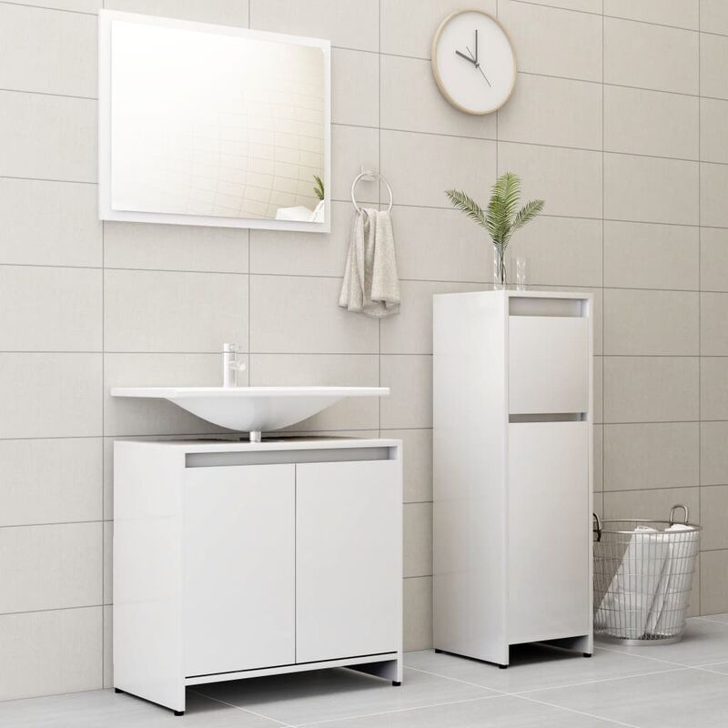 

Set de muebles de baño 3 piezas aglomerado blanco brillante