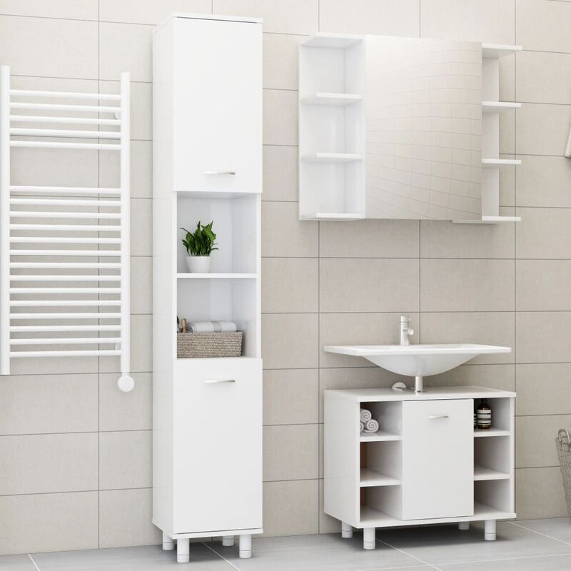 

Set de muebles de baño 3 piezas aglomerado blanco brillante