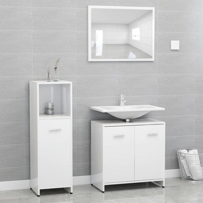 

Set de muebles de baño 3 piezas aglomerado blanco brillante