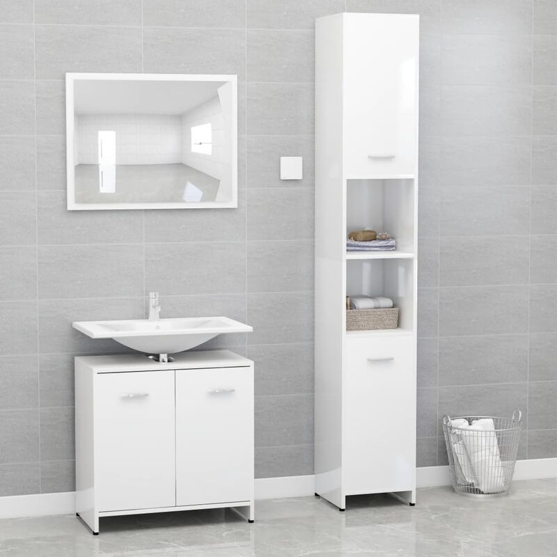 

Set de muebles de baño 3 piezas aglomerado blanco brillante