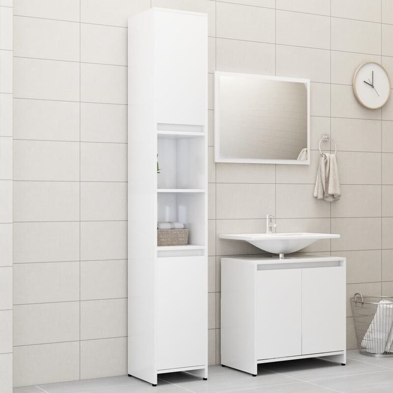 

Set de muebles de baño 3 piezas aglomerado blanco brillante