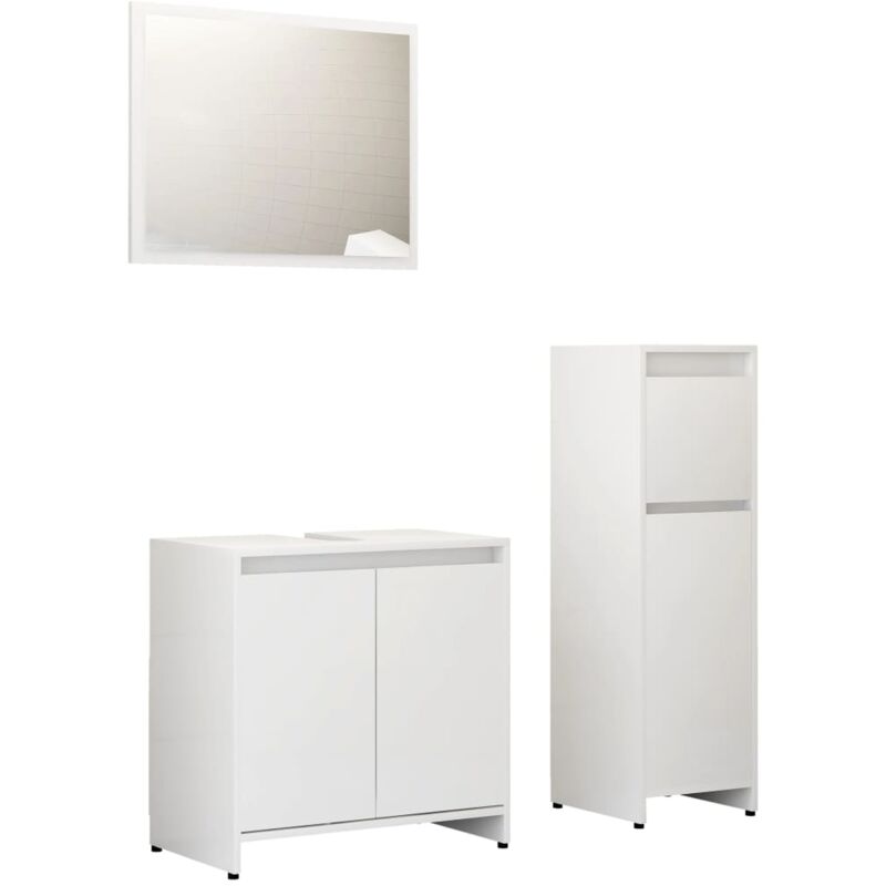 

Set de muebles de baño 3 piezas aglomerado blanco brillante - Blanco - Vidaxl