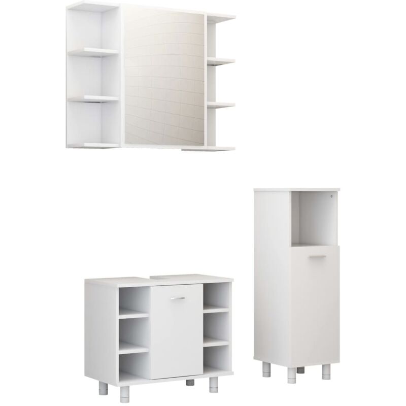 

Set de muebles de baño 3 piezas aglomerado blanco brillante - Blanco - Vidaxl