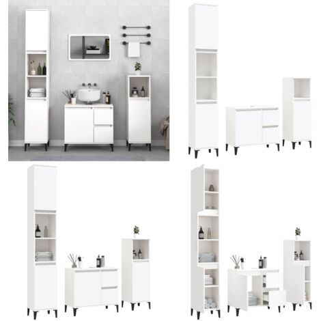 Set de muebles de baño 3 piezas madera contrachapada blanco - Armarios de baño - Muebles de baño blancos