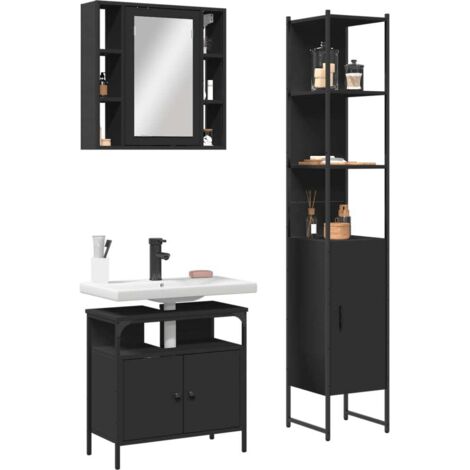 Set de muebles de baño 3 piezas madera contrachapada negro vidaXL