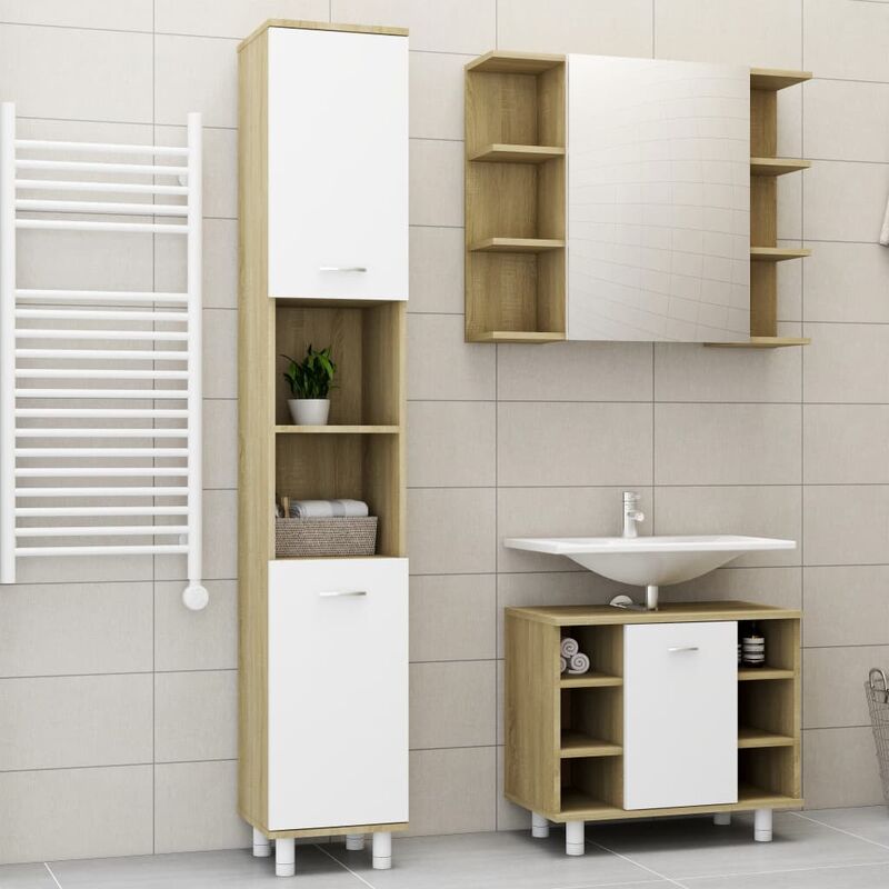

Set de muebles de baño 3 pzas aglomerado blanco y roble sonoma