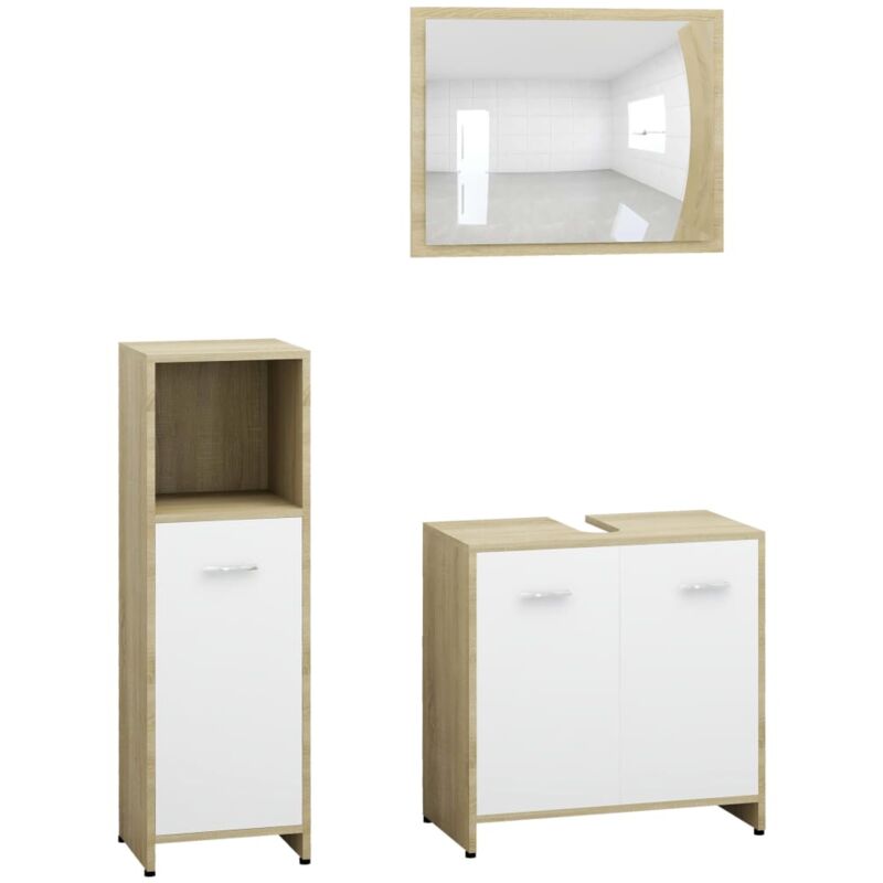 

Set de muebles de baño 3 pzas aglomerado blanco y roble sonoma - Blanco - Vidaxl