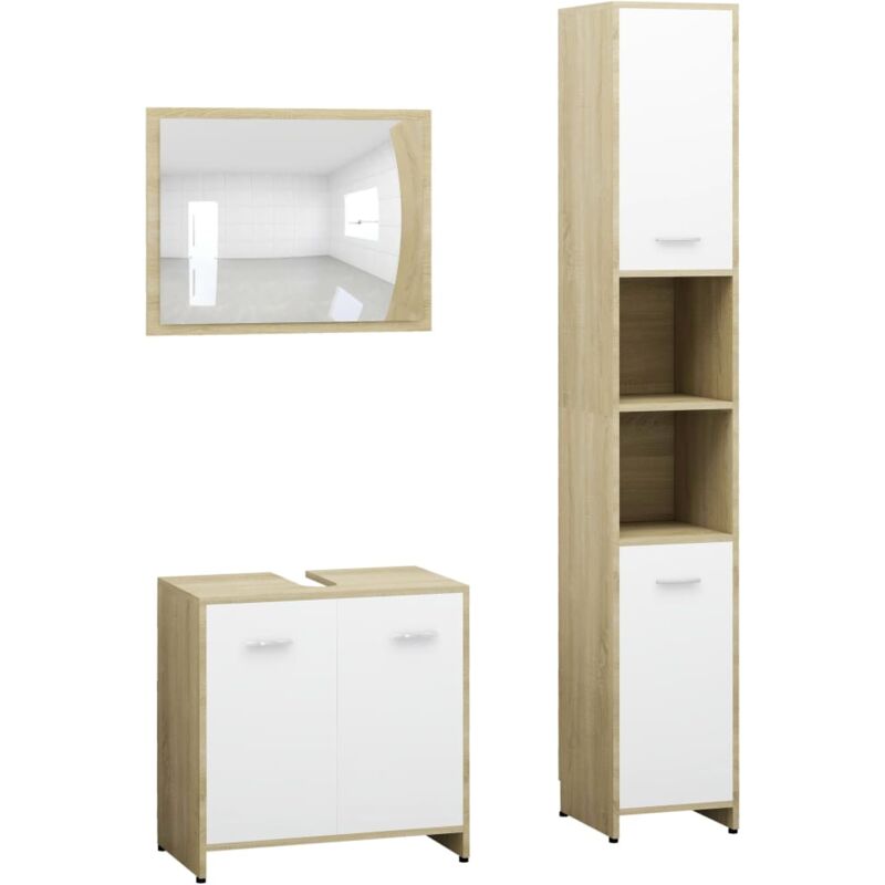 

Set de muebles de baño 3 pzas aglomerado blanco y roble sonoma - Blanco - Vidaxl