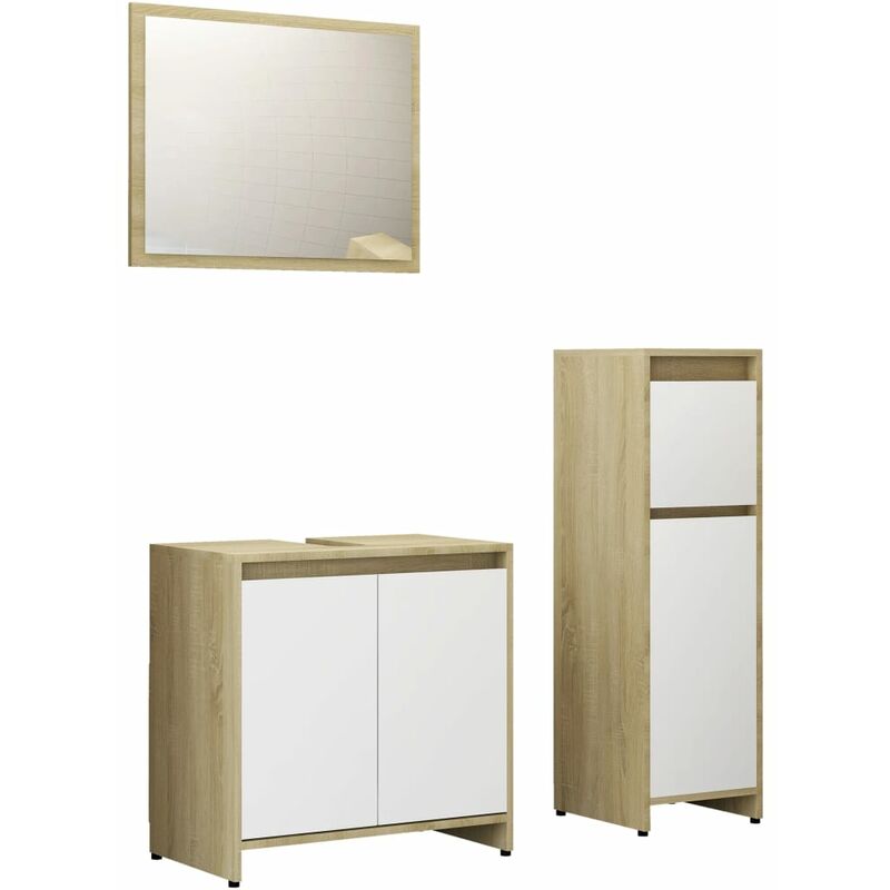 

Set de muebles de baño 3 pzas aglomerado blanco y roble sonoma - Blanco - Vidaxl