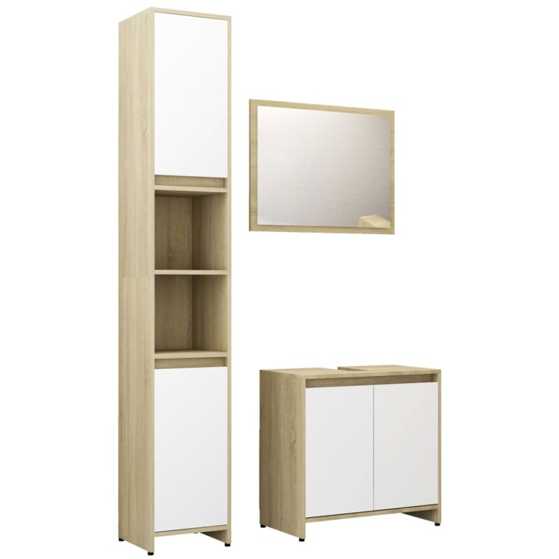 

vidaXL Set de muebles de baño 3 pzas aglomerado blanco y roble sonoma - Blanco