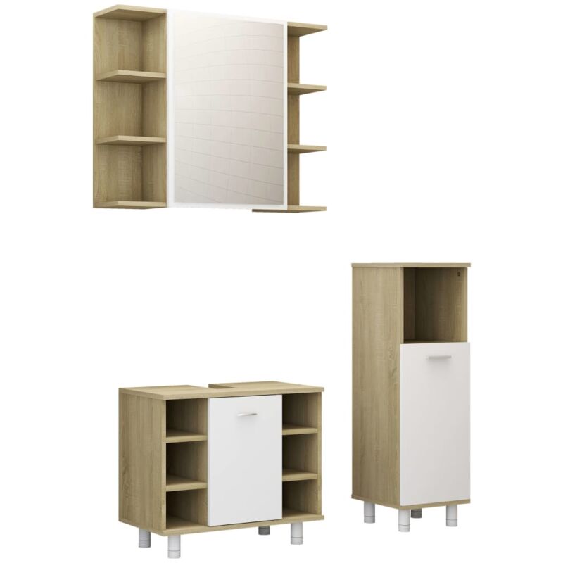 

Set de muebles de baño 3 pzas aglomerado blanco y roble sonoma - Blanco - Vidaxl