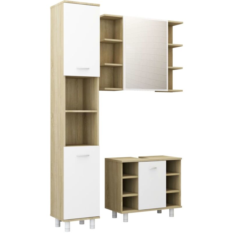 

Set de muebles de baño 3 pzas aglomerado blanco y roble sonoma - Blanco - Vidaxl