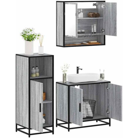 Set de muebles de baño 3 pzas madera contrachapada gris