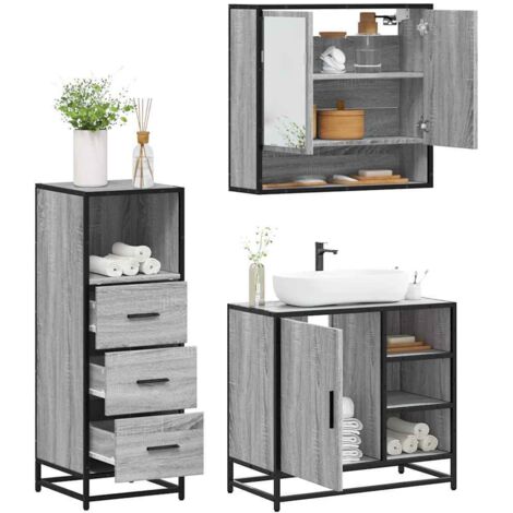 Set de muebles de baño 3 pzas madera contrachapada gris