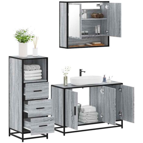Set de muebles de baño 3 pzas madera contrachapada gris