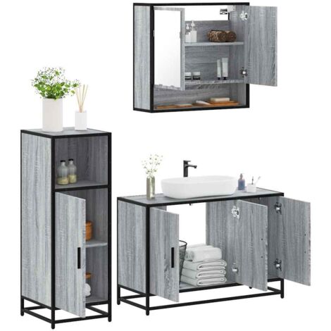 Set de muebles de baño 3 pzas madera contrachapada gris