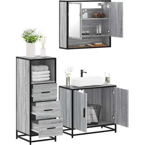 Set de muebles de baño 3 pzas madera contrachapada gris