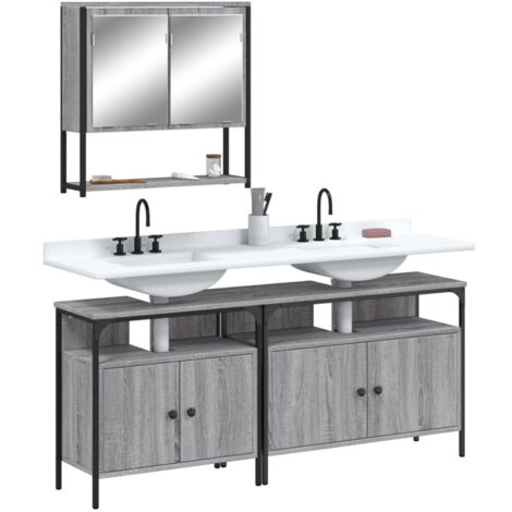 Set de muebles de baño 3 pzas madera contrachapada gris