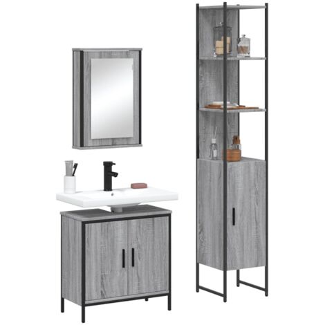 Set de muebles de baño 3 pzas madera contrachapada gris