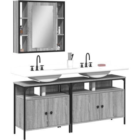 Set de muebles de baño 3 pzas madera contrachapada gris
